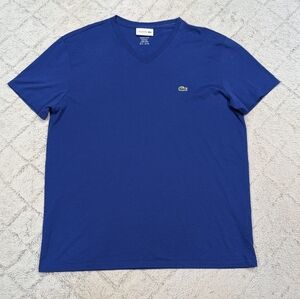 Lacoste Shirt Mens XL Blue Lightweight Pima Cotton Tee V Neck Casual Preppy